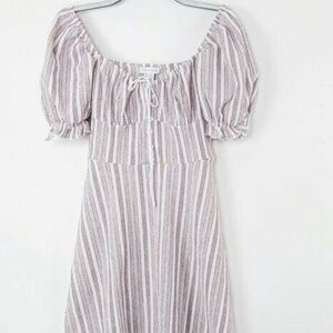 TOPSHOP Textured Stripe Puffed Sleeves Mini Dress